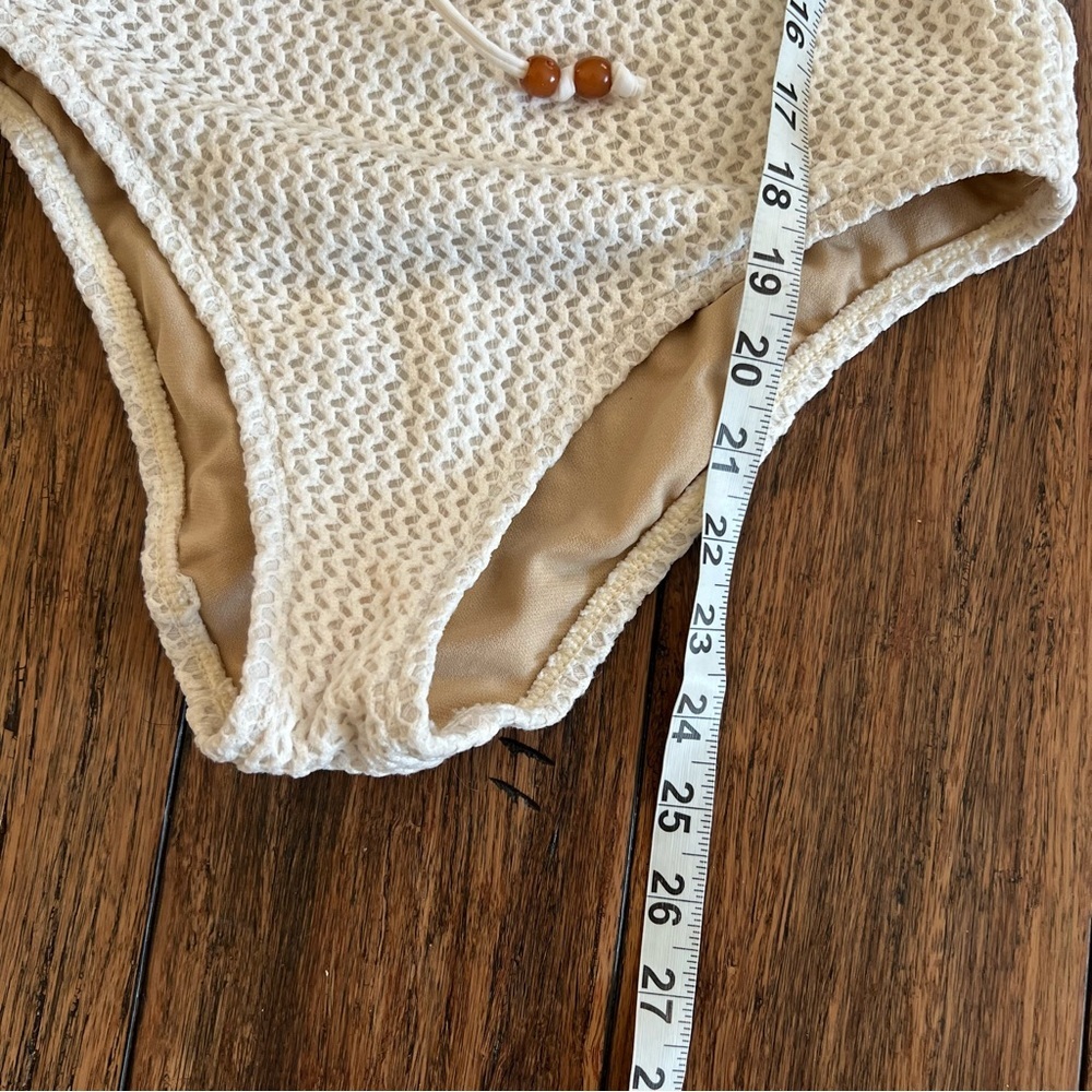 Shade Shore Cream Crochet One Piece Swimsuit Small Bathing Suit Lace Up White - Picture 11 of 12